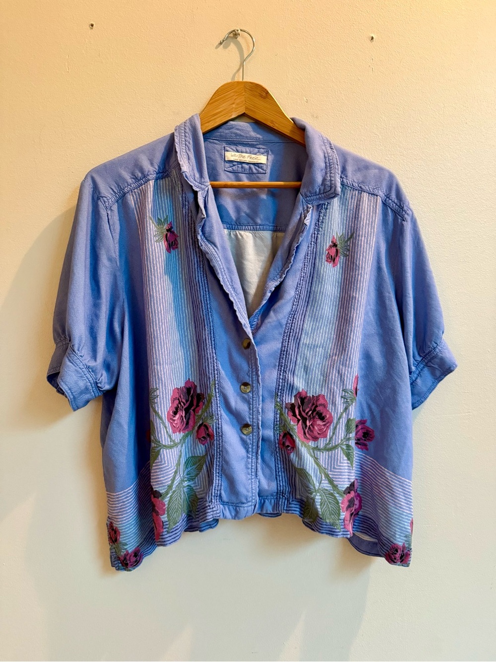 Free People We The Free Big Blooms Shirt, Large, Blue Combo - Picture 10 of 16